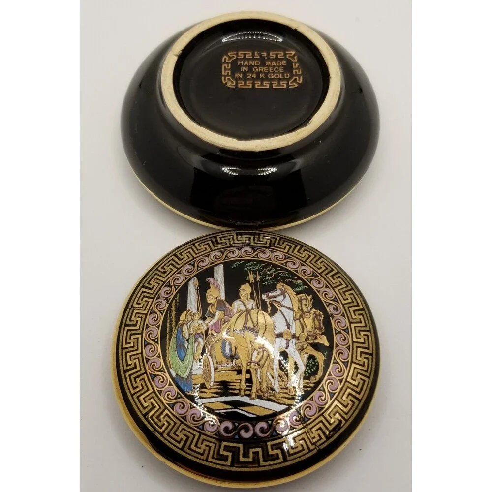 vintage Greek trinket box with a 24K gold design